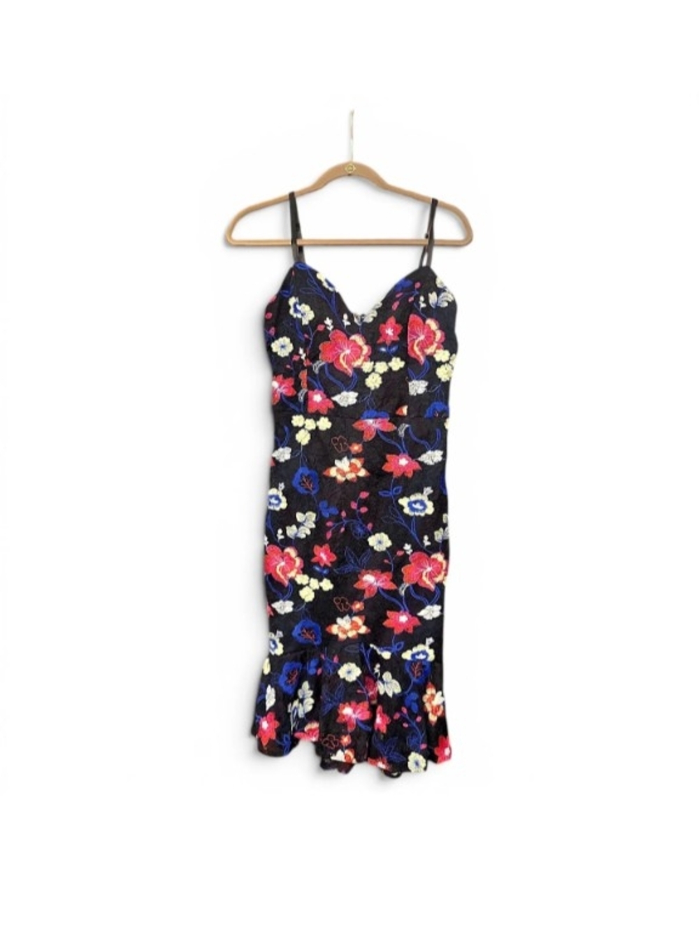 Guess Black Floral Midi Dress with Multicolor Embroidery